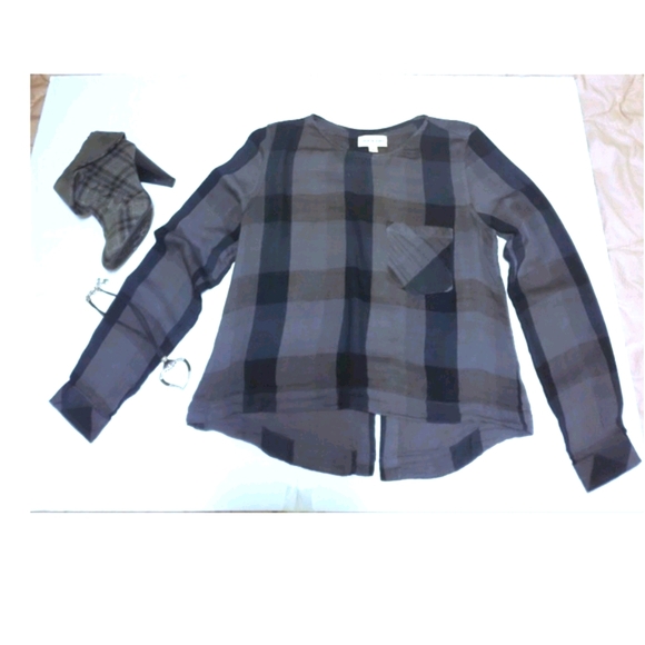 Cloth & Stone Anthro Hi-Low Flannel Tie Back Top - Picture 4 of 9